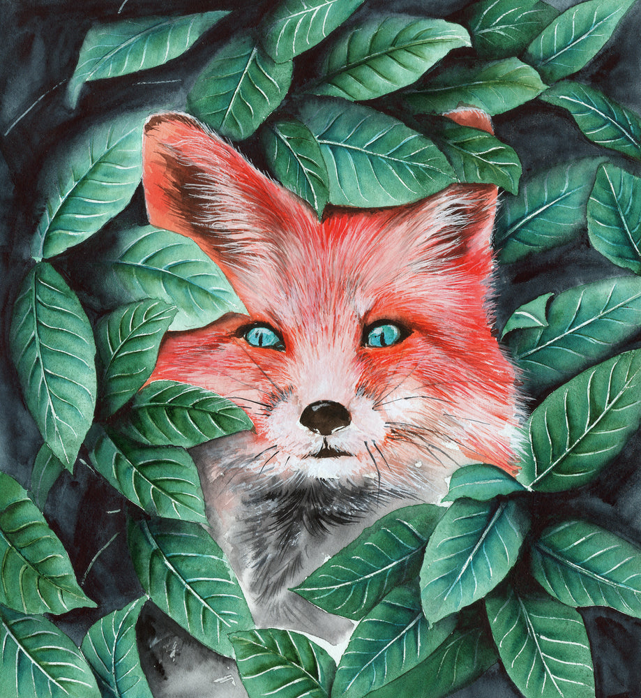 Square Canvas Fox in Forest Kids Watercolor Painting High Quality Print 100% Australian Made High Quality Print 100% Australian Made