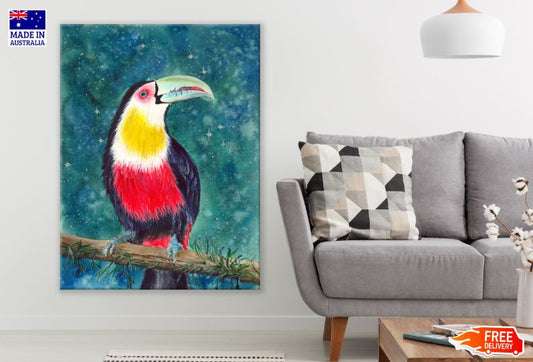 Colorful Toucan on the Tree Branch Watercolor Painting Print 100% Australian Made