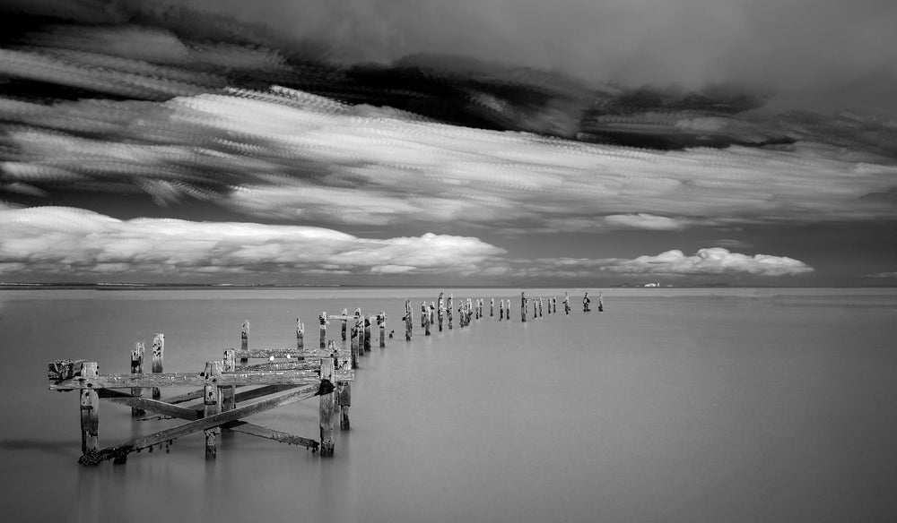 Wooden Pier Ruins in Lake B&W Photograph Home Decor Premium Quality Poster Print Choose Your Sizes