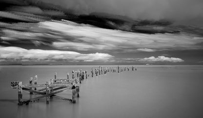 Wooden Pier Ruins in Lake B&W Photograph Home Decor Premium Quality Poster Print Choose Your Sizes