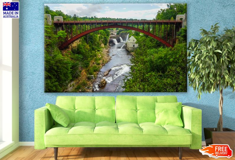 Bridge over Waterfall in Forest Photograph Print 100% Australian Made