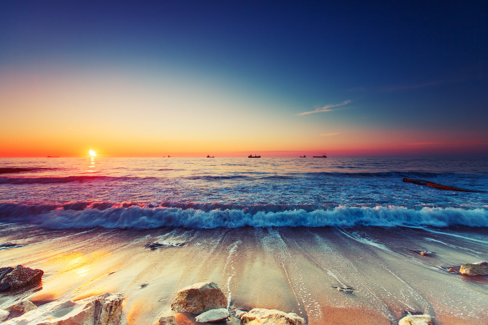 Beach with Boats Scenery Sunset Photograph Print 100% Australian Made