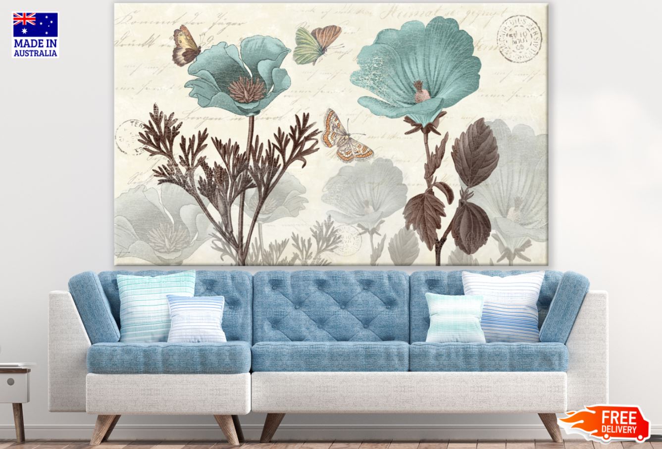 Blue Floral Scenery Watercolor Painting Print 100% Australian Made