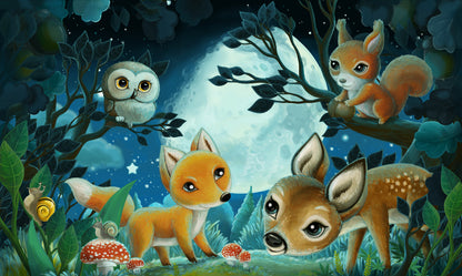 Baby Animals in Jungle Digital Painting Print 100% Australian Made