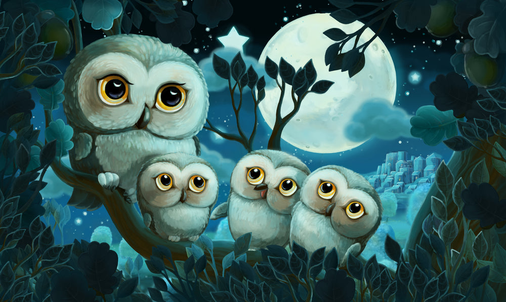 Owl & Babies Digital Painting Print 100% Australian Made
