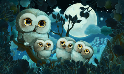 Owl & Babies Digital Painting Print 100% Australian Made