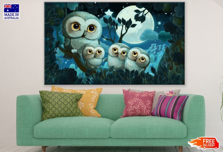 Owl & Babies Digital Painting Print 100% Australian Made