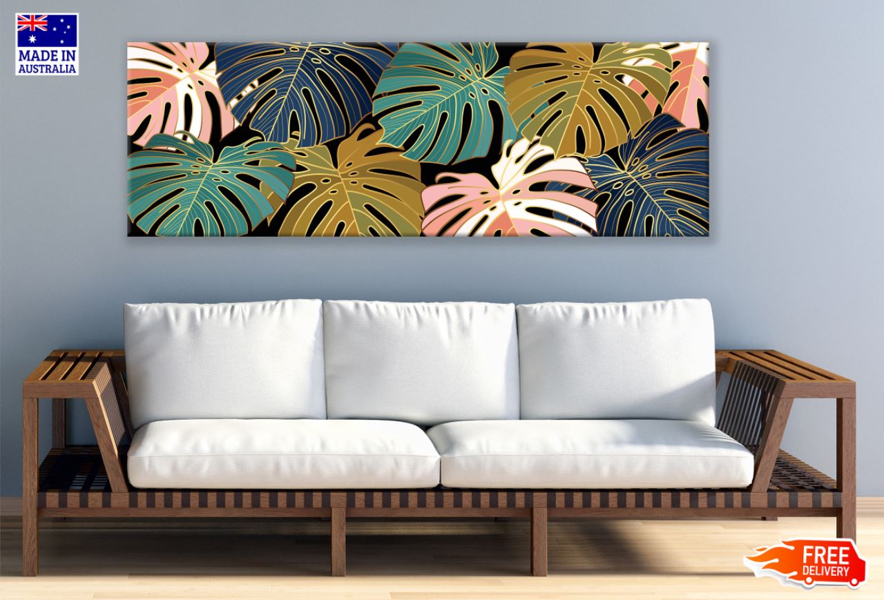 Panoramic Canvas Leaves Abstract Art High Quality 100% Australian Made Wall Canvas Print Ready to Hang