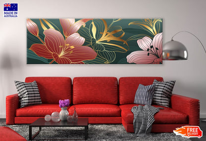 Panoramic Canvas Floral Abstract Art High Quality 100% Australian Made Wall Canvas Print Ready to Hang