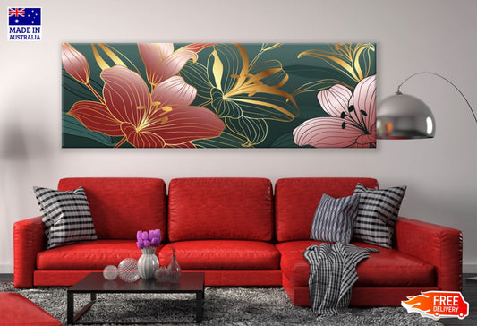 Panoramic Canvas Floral Abstract Art High Quality 100% Australian Made Wall Canvas Print Ready to Hang