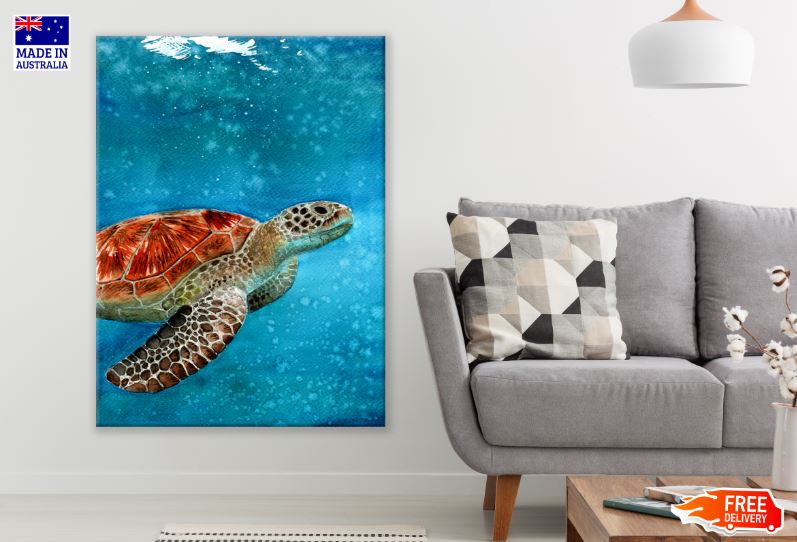Turtle Under Water Watercolor Painting Print 100% Australian Made