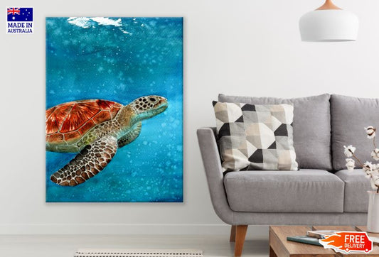 Turtle Under Water Watercolor Painting Print 100% Australian Made
