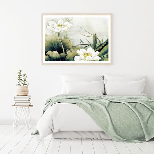 Green Lotus Flowers Watercolor Home Decor Premium Quality Poster Print Choose Your Sizes
