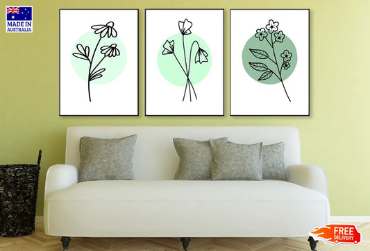 3 Set of Floral Line Vector Art High Quality Print 100% Australian Made Wall Canvas Ready to Hang