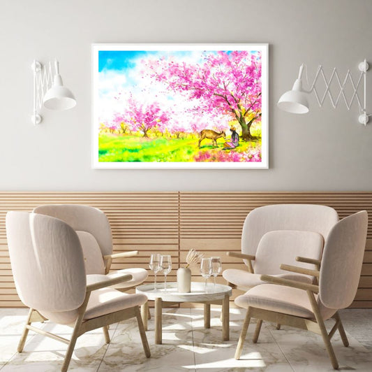 Girl with Deer in Forest Painting Home Decor Premium Quality Poster Print Choose Your Sizes
