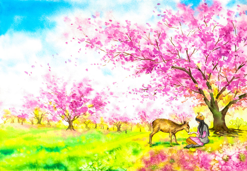 Girl with Deer in Forest Painting Home Decor Premium Quality Poster Print Choose Your Sizes