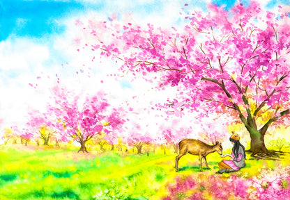 Girl with Deer in Forest Painting Home Decor Premium Quality Poster Print Choose Your Sizes