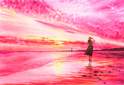 Girl at Beach Oil Painting Home Decor Premium Quality Poster Print Choose Your Sizes