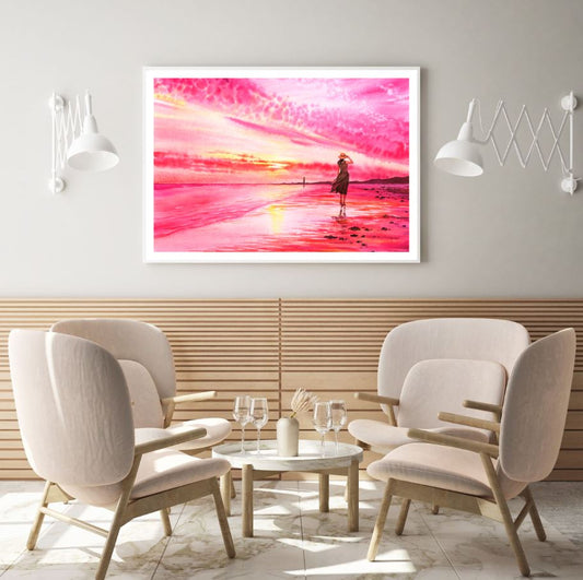 Girl at Beach Oil Painting Home Decor Premium Quality Poster Print Choose Your Sizes