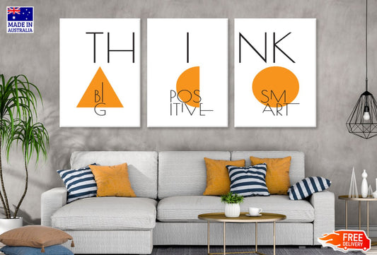 3 Set of Thinkg Big, Positive, Smart Orange Shapes & B&W Wordings Design High Quality Print 100% Australian Made Wall Canvas Ready to Hang