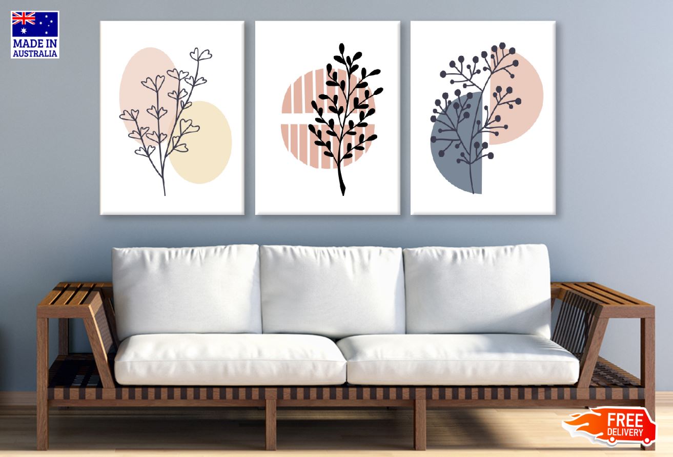 3 Set of Floral Line Vector Art High Quality Print 100% Australian Made Wall Canvas Ready to Hang