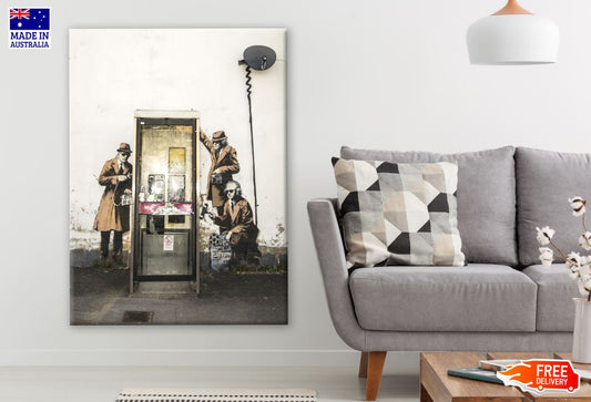People Near Phone Booth Wall Art Print 100% Australian Made