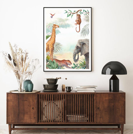 Animals in Forest Watercolor Art Home Decor Premium Quality Poster Print Choose Your Sizes