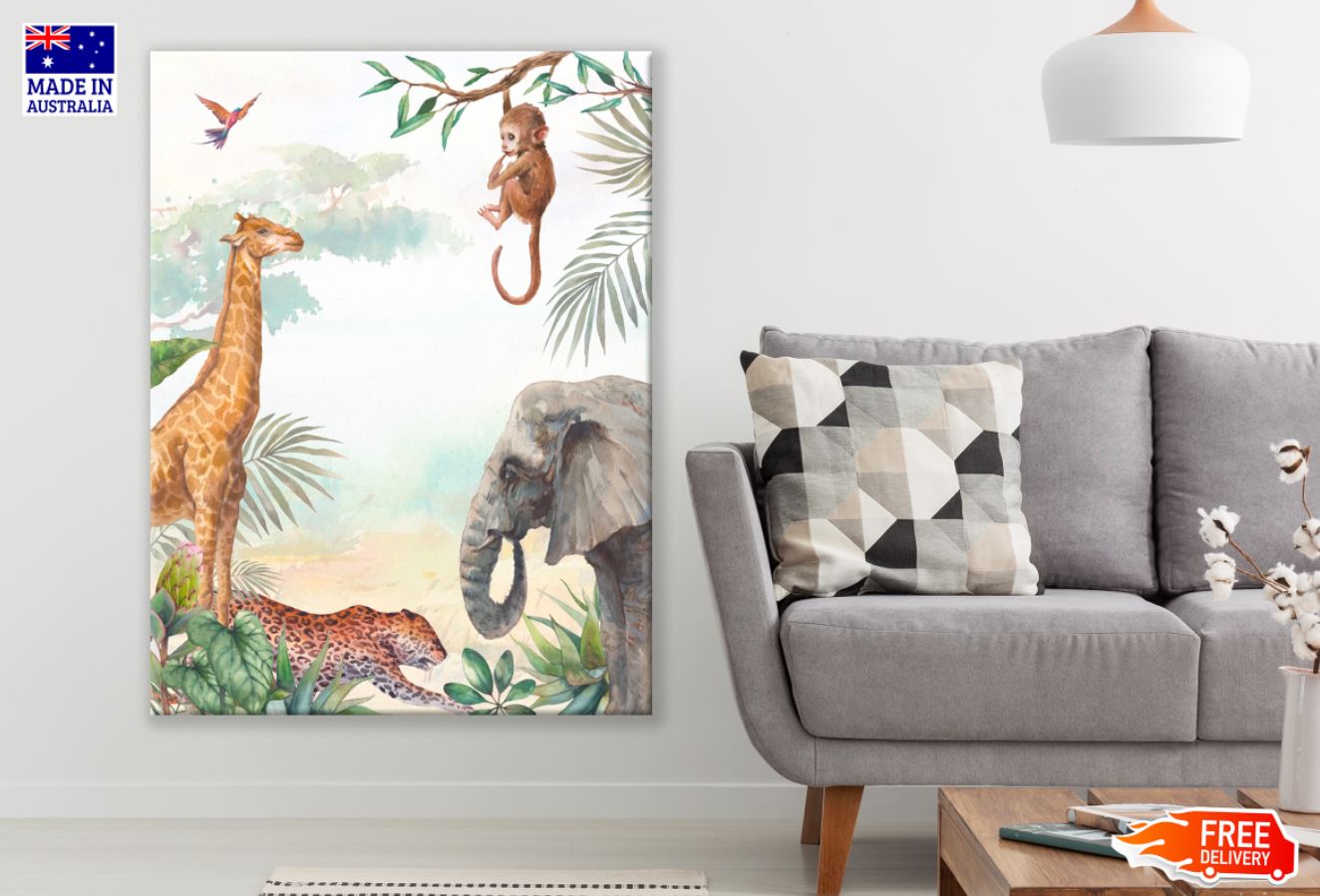 Wild Animals Watercolor Painting Print 100% Australian Made