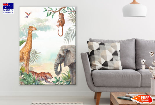 Animals in Forest Watercolor Art Print 100% Australian Made