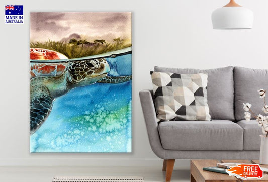 Turtle Under Water Watercolor Painting Print 100% Australian Made
