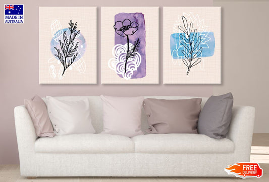 3 Set of Floral Line Vector Art High Quality Print 100% Australian Made Wall Canvas Ready to Hang