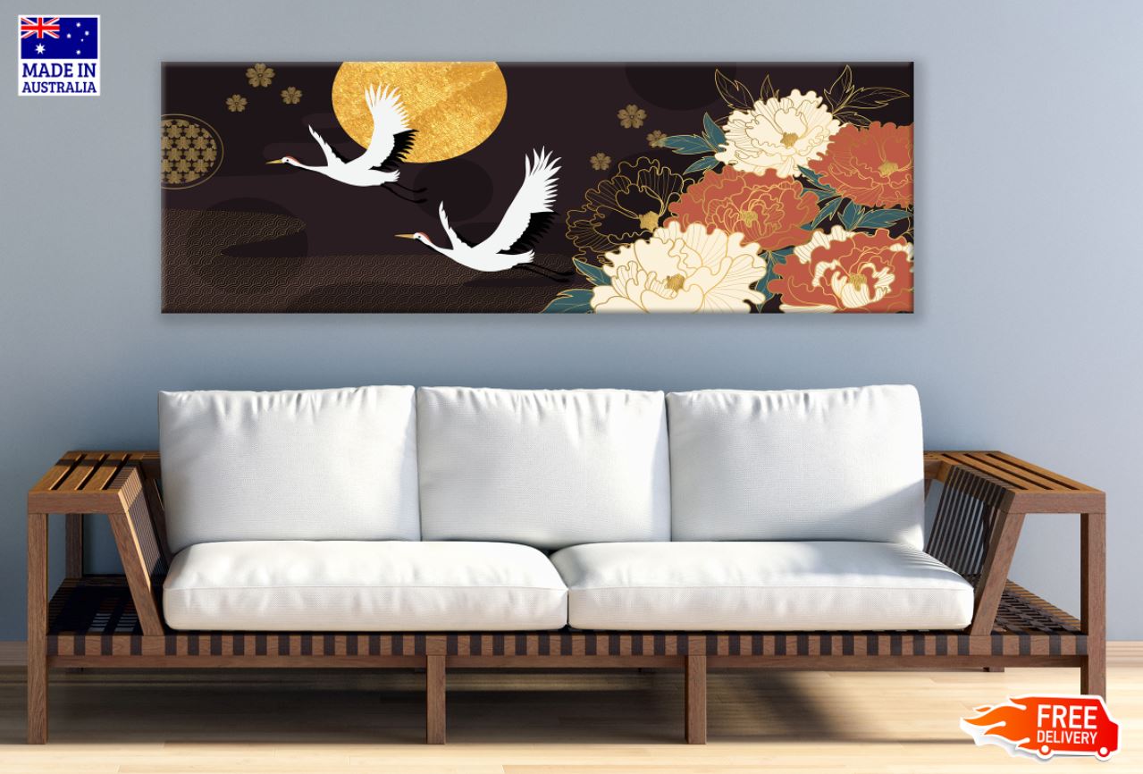 Panoramic Canvas Flowers & Birds High Quality 100% Australian Made Wall Canvas Print Ready to Hang