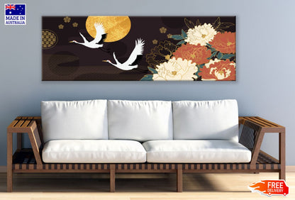 Panoramic Canvas Flowers & Birds High Quality 100% Australian Made Wall Canvas Print Ready to Hang