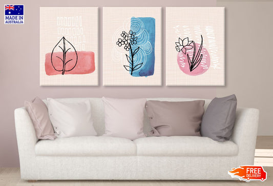 3 Set of Floral Line Vector Art High Quality Print 100% Australian Made Wall Canvas Ready to Hang