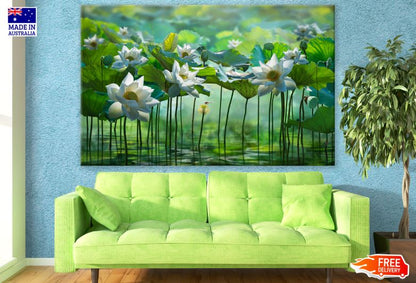 White Lotus Flowers on a Lake Digital Art Print 100% Australian Made