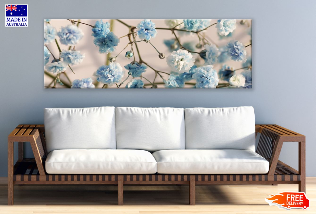 Panoramic Canvas White & Blue Flower Tree Photograph High Quality 100% Australian made wall Canvas Print ready to hang