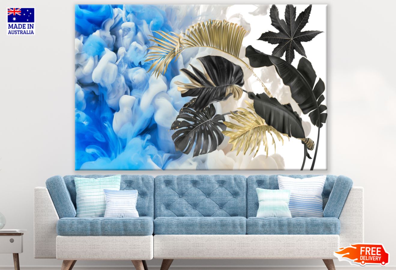 Blue & White Smoke with Leaves Print 100% Australian Made