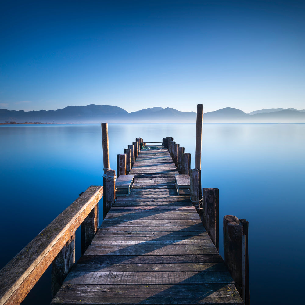 Square Canvas Wooden Pier Over Lake Scenery High Quality Print 100% Australian Made