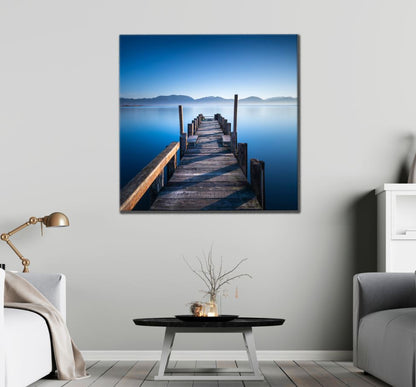 Square Canvas Wooden Pier Over Lake High Quality Print 100% Australian Made