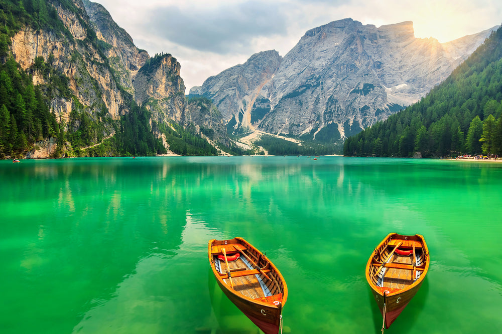 Boats on Mountain Lake Scenery Photograph Home Decor Premium Quality Poster Print Choose Your Sizes