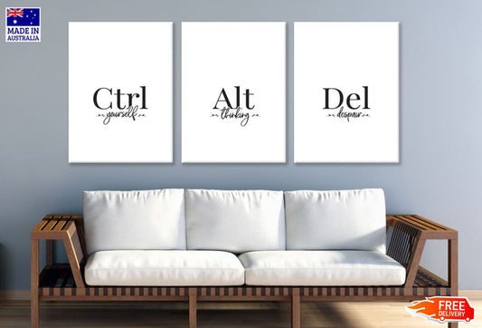 3 Set of Ctrl Alt Del B&W Wordings Design High Quality Print 100% Australian Made Wall Canvas Ready to Hang