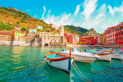 Boats on Sea & Buildings View Home Decor Premium Quality Poster Print Choose Your Sizes
