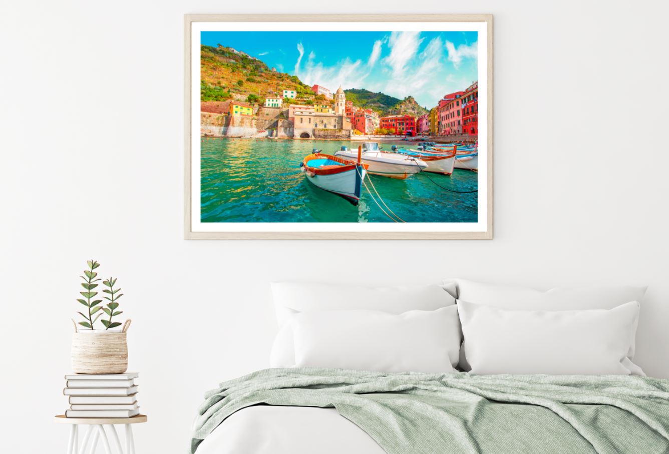 Boats on Sea & Buildings View Home Decor Premium Quality Poster Print Choose Your Sizes