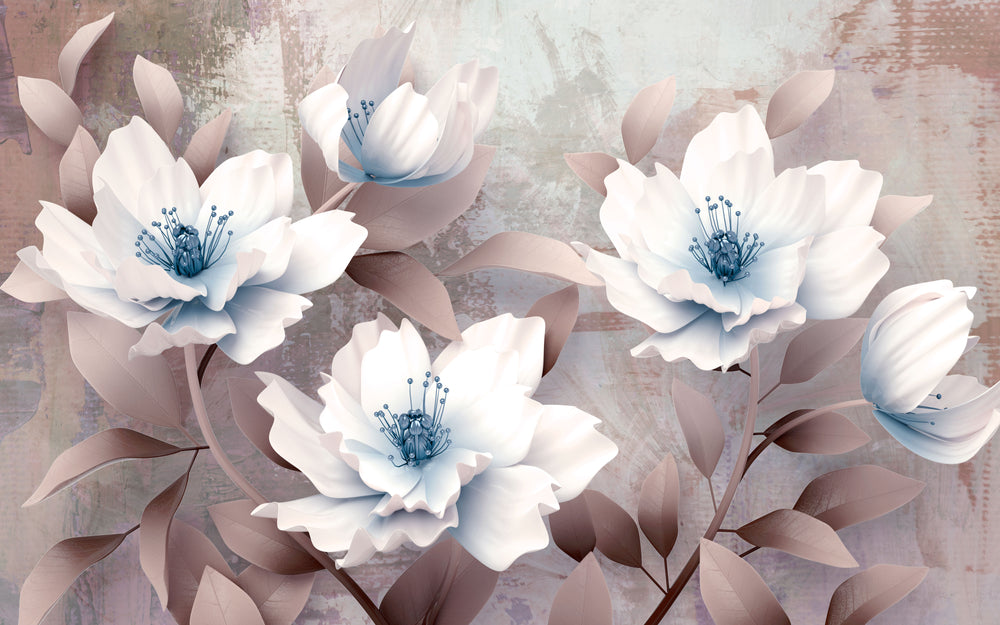 White Flowers 3D Design Home Decor Premium Quality Poster Print Choose Your Sizes