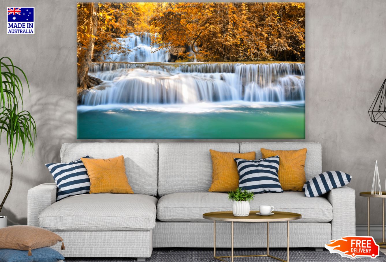 Waterfall in Autumn Forest Photograph Print 100% Australian Made