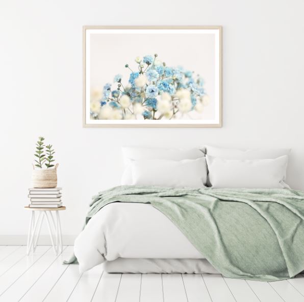 White & Blue Flowers Closeup Photograph Home Decor Premium Quality Poster Print Choose Your Sizes