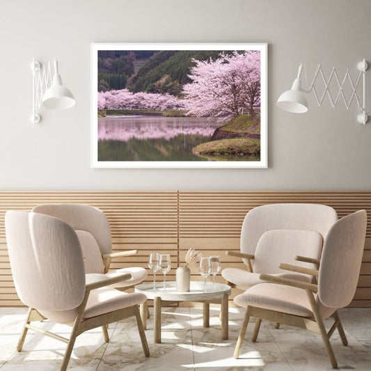 Lake & Blossom Trees Photograph Home Decor Premium Quality Poster Print Choose Your Sizes