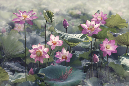 Lotus Flowers in Lake Digital Art Painting Print 100% Australian Made