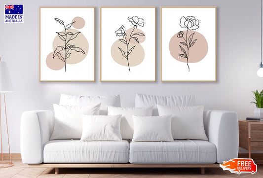 3 Set of Floral Line Vector Art High Quality Print 100% Australian Made Wall Canvas Ready to Hang