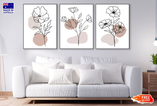 3 Set of Floral Line Vector Art High Quality Print 100% Australian Made Wall Canvas Ready to Hang